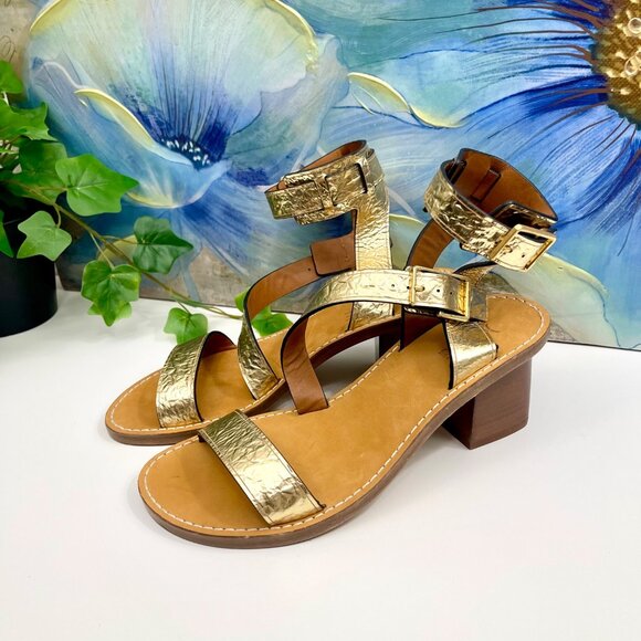 Zadig & Voltaire Cecilia Crinkled Caprese Sandals in Gold 37/ US 6 - Picture 8 of 16